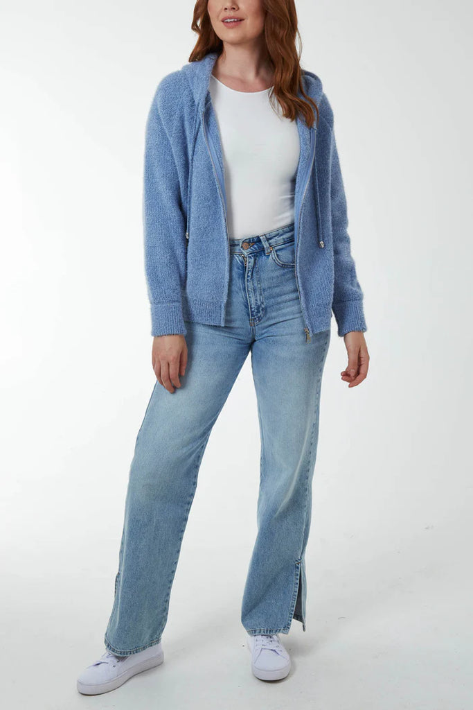 Zip Up Cosy Hoodie Cardigan Blue