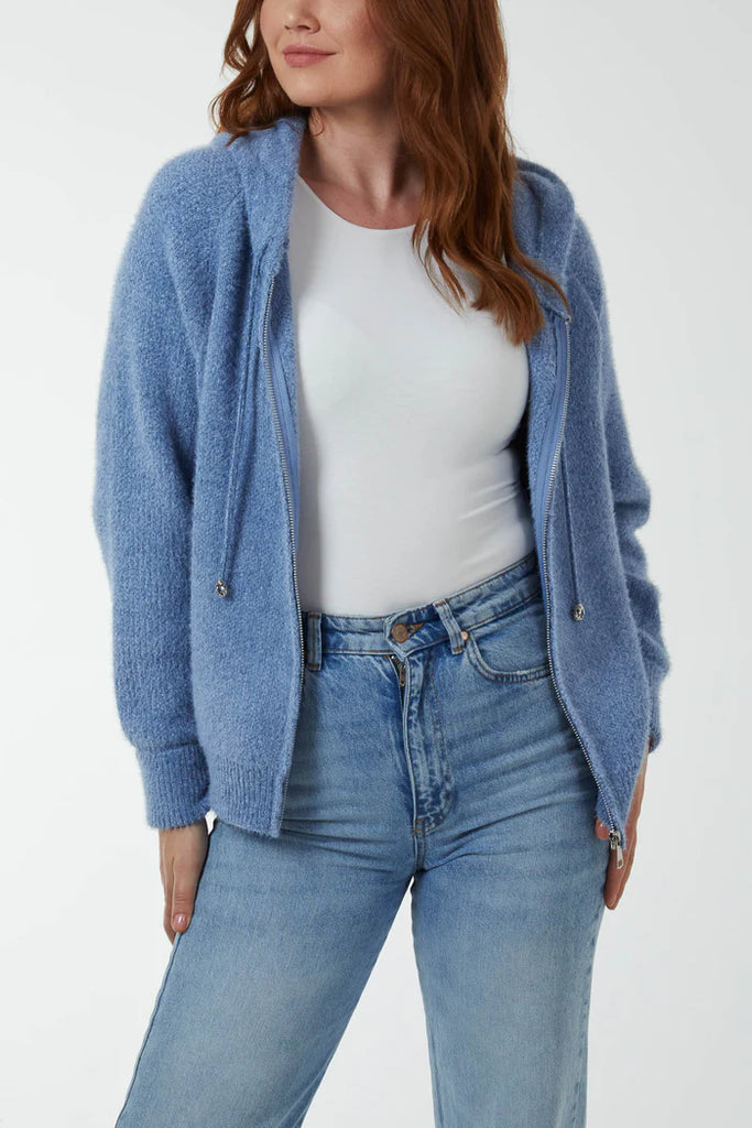 Zip Up Cosy Hoodie Cardigan Blue