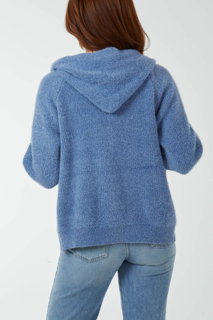 Zip Up Cosy Hoodie Cardigan Blue