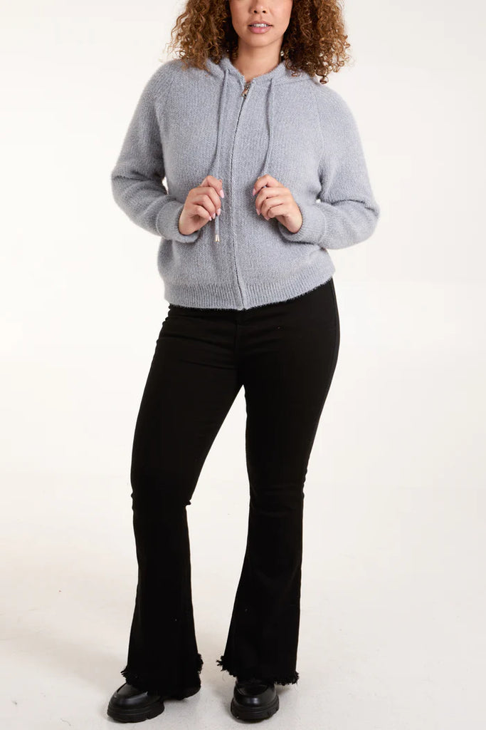 Zip Up Cosy Hoodie Cardigan Grey