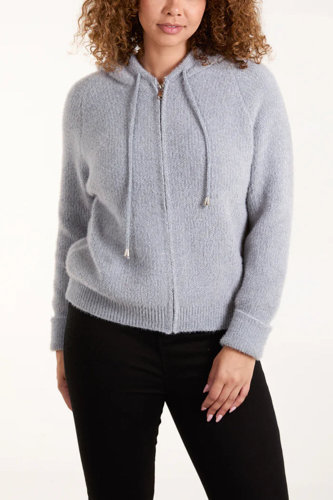 Zip Up Cosy Hoodie Cardigan Grey