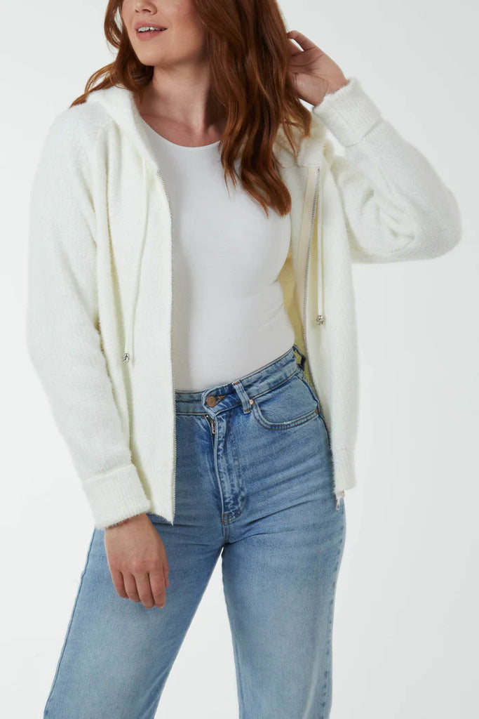 Zip Up Cosy Hoodie Cardigan Ivory