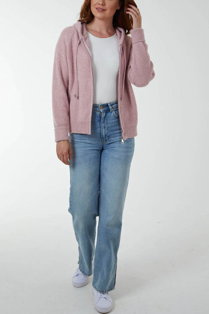 Zip Up Cosy Hoodie Cardigan Pink