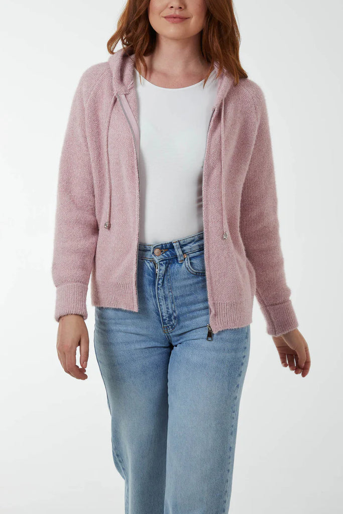 Zip Up Cosy Hoodie Cardigan Pink