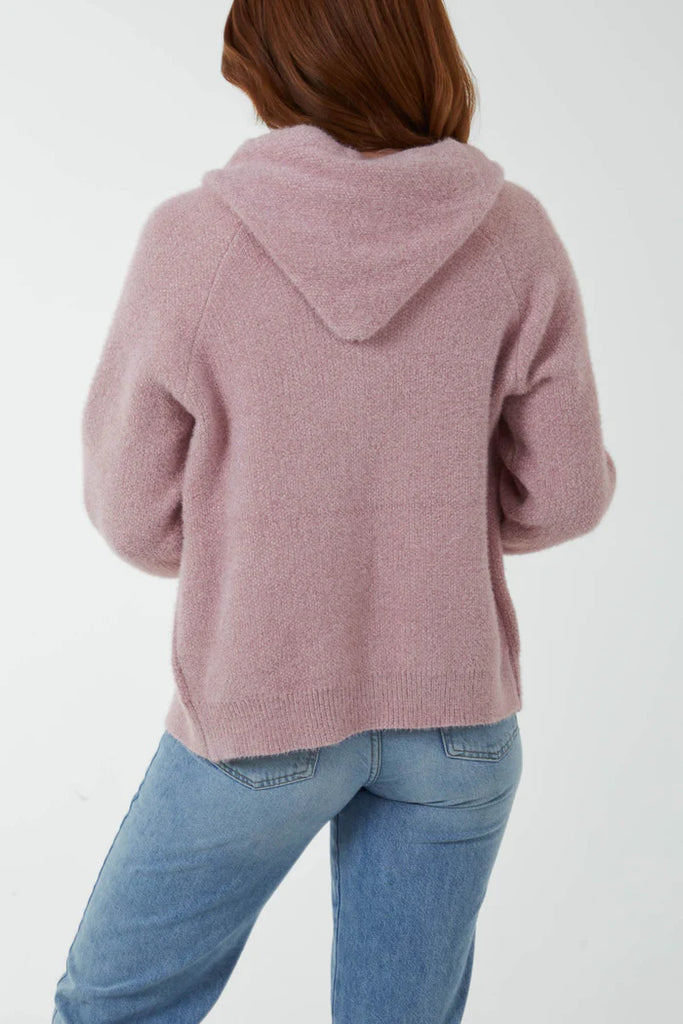 Zip Up Cosy Hoodie Cardigan Pink