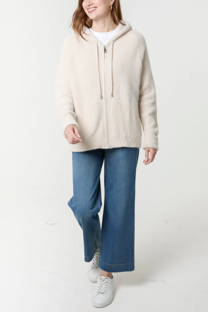 Zip Up Cosy Hoodie Cardigan Stone