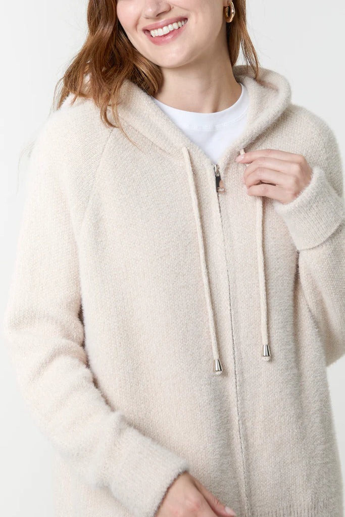 Zip Up Cosy Hoodie Cardigan Stone