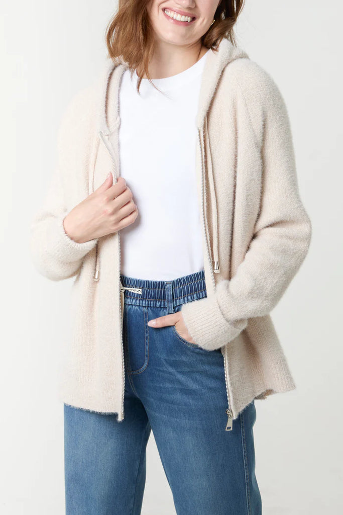 Zip Up Cosy Hoodie Cardigan Stone