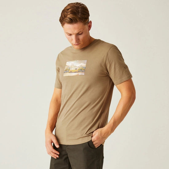 Regatta Mens Cline VIII Graphic T-Shirt Gold Sand Camper