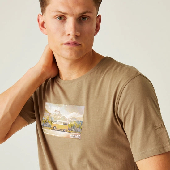 Regatta Mens Cline VIII Graphic T-Shirt Gold Sand Camper