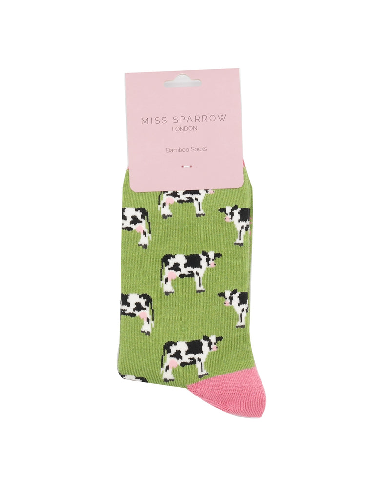 Miss Sparrow Cows Bamboo Socks Green