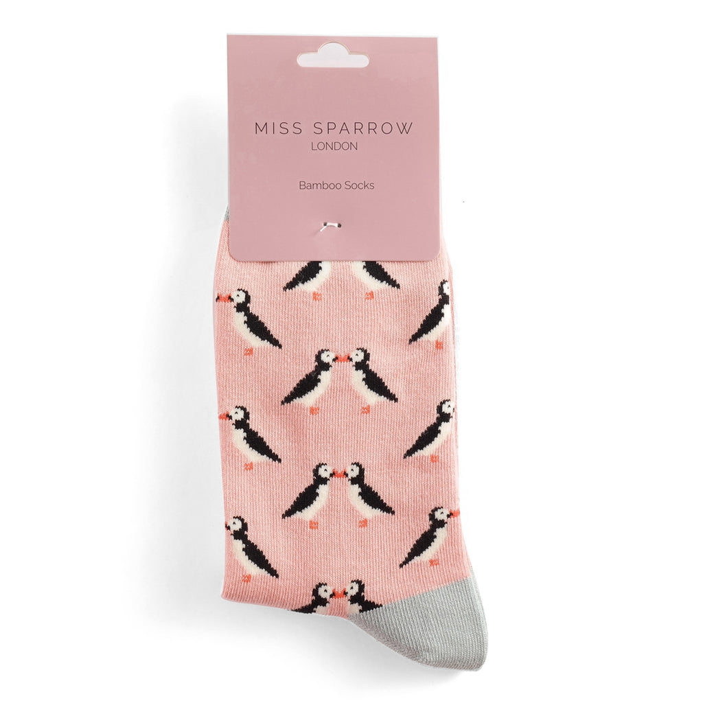 Miss Sparrow Kissing Puffins Socks Dusky Pink