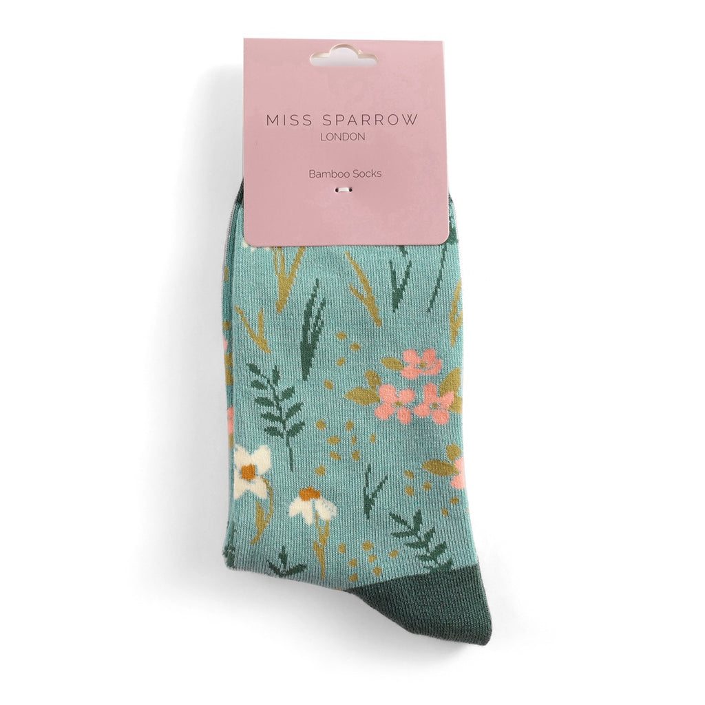 Miss Sparrow Meadow Bamboo Socks Duck Egg