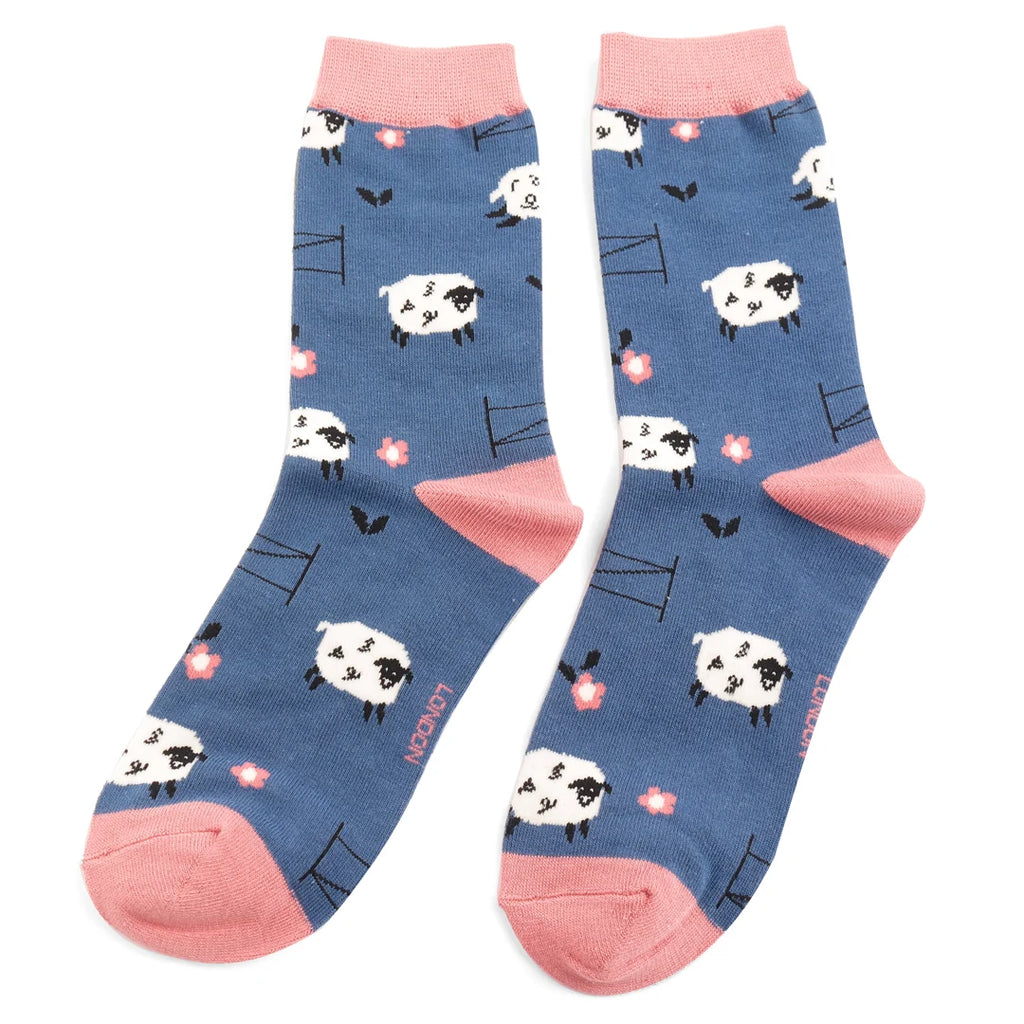 Miss Sparrow Jumping Sheep Bamboo Socks Navy