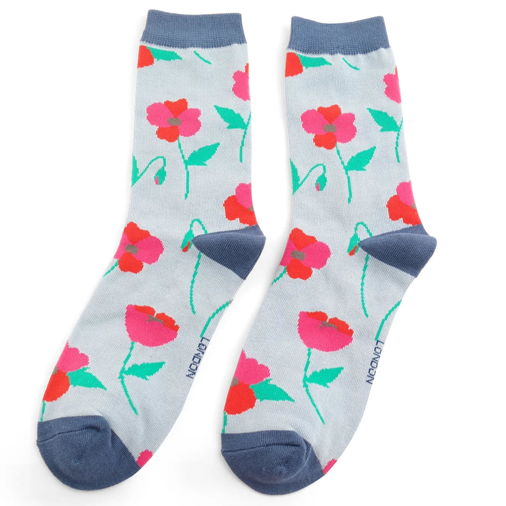 Miss Sparrow Bamboo Socks Poppy Powder Blue