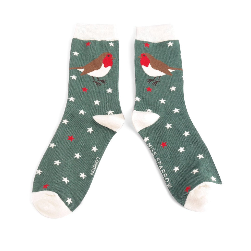 Miss Sparrow Festive Robins Bamboo Socks