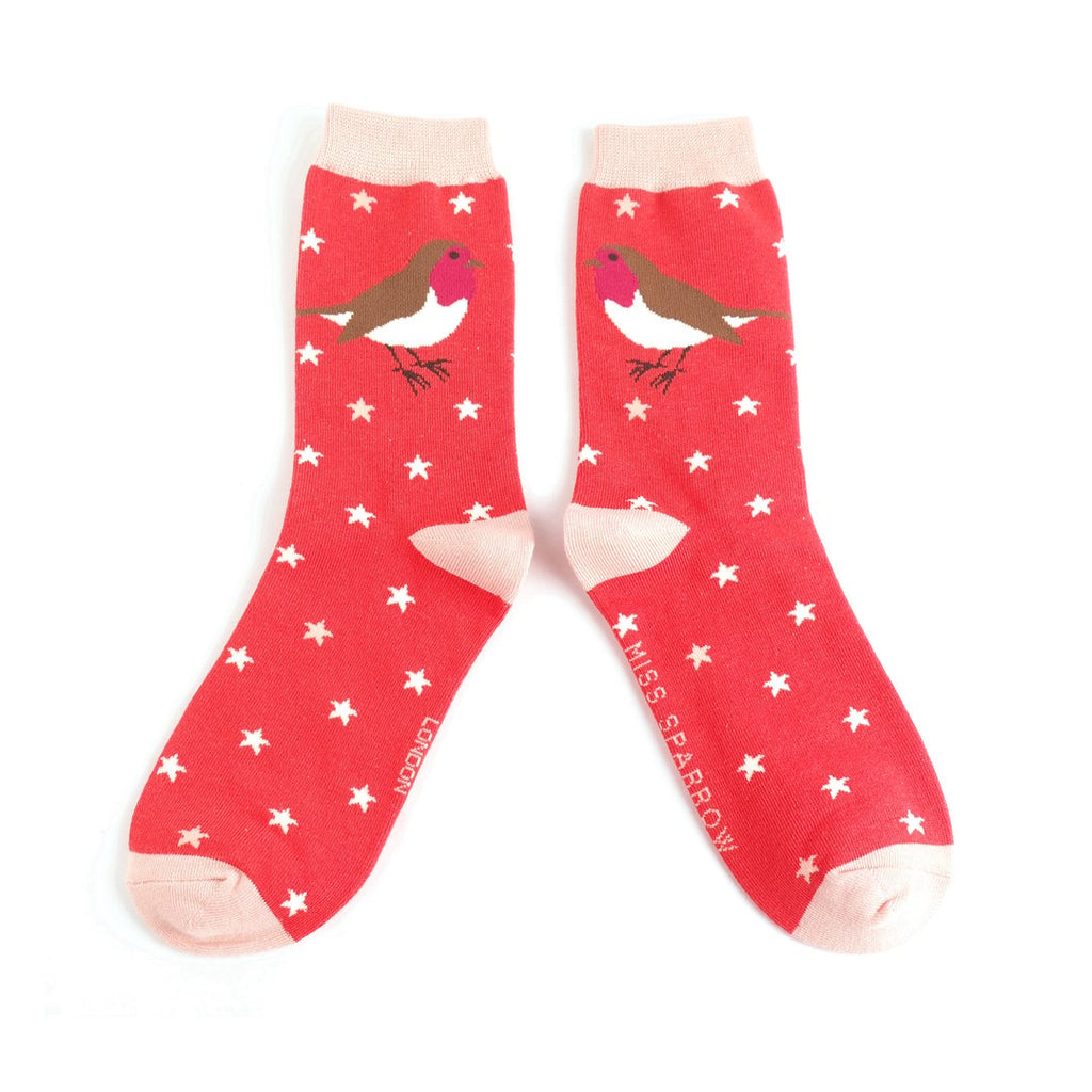 Miss Sparrow Festive Robins Bamboo Socks