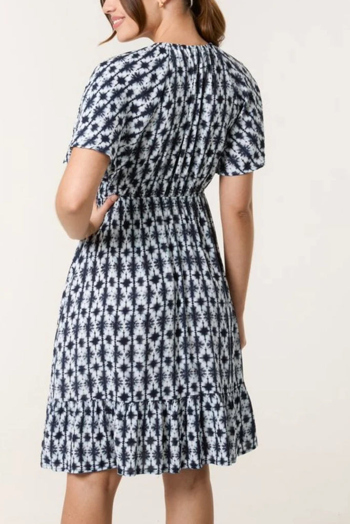 Printed V Neck Button Through Mini Dress