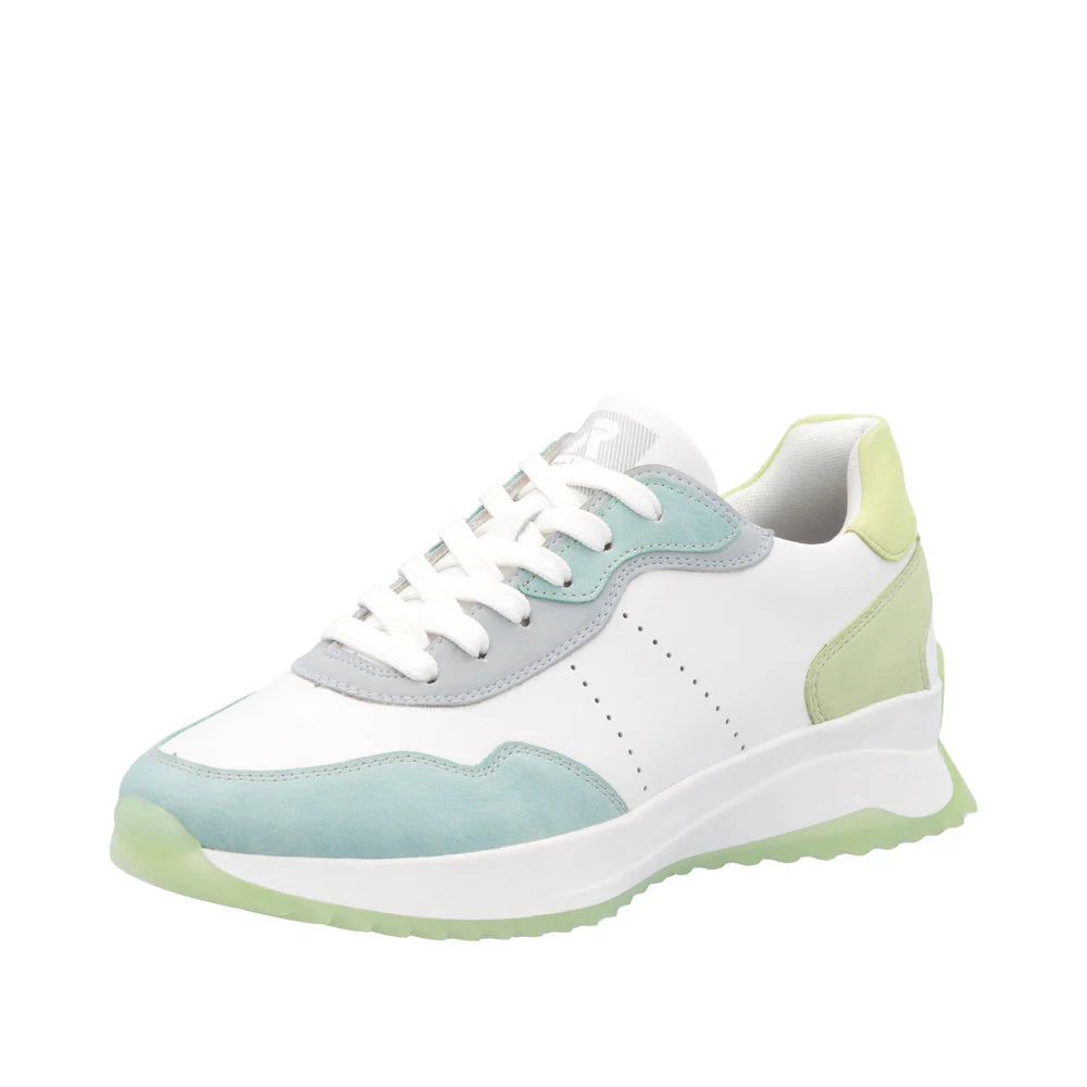 Rieker W1308-81 Evolution Sport Ladies Trainer White/Blue/Mint/Lime