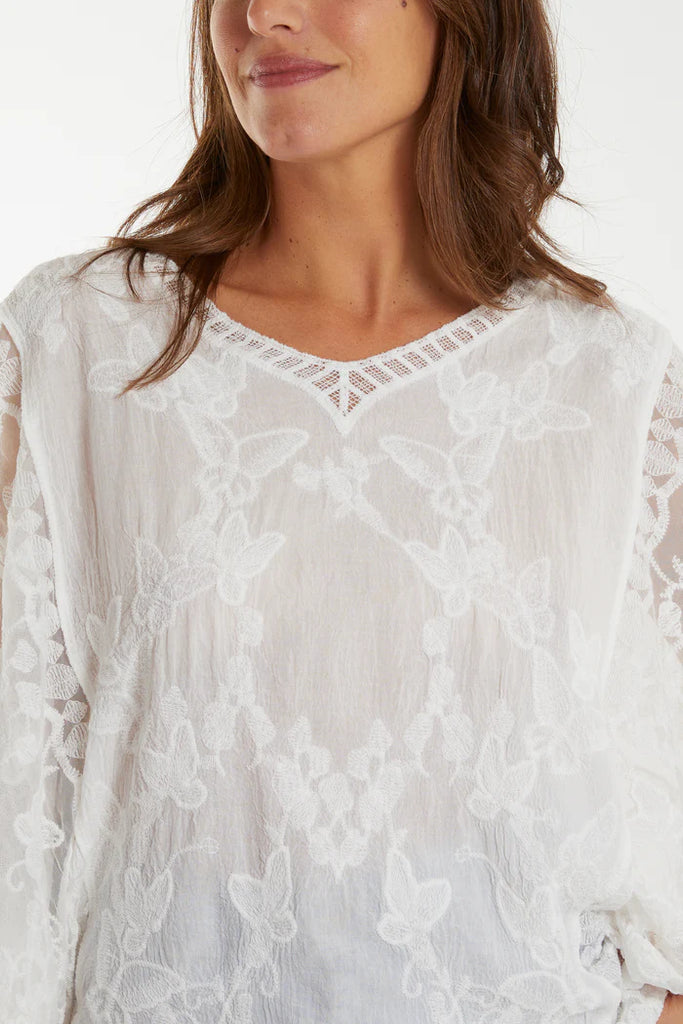 Butterfly Lace V-Neck Scallop Top  One Size