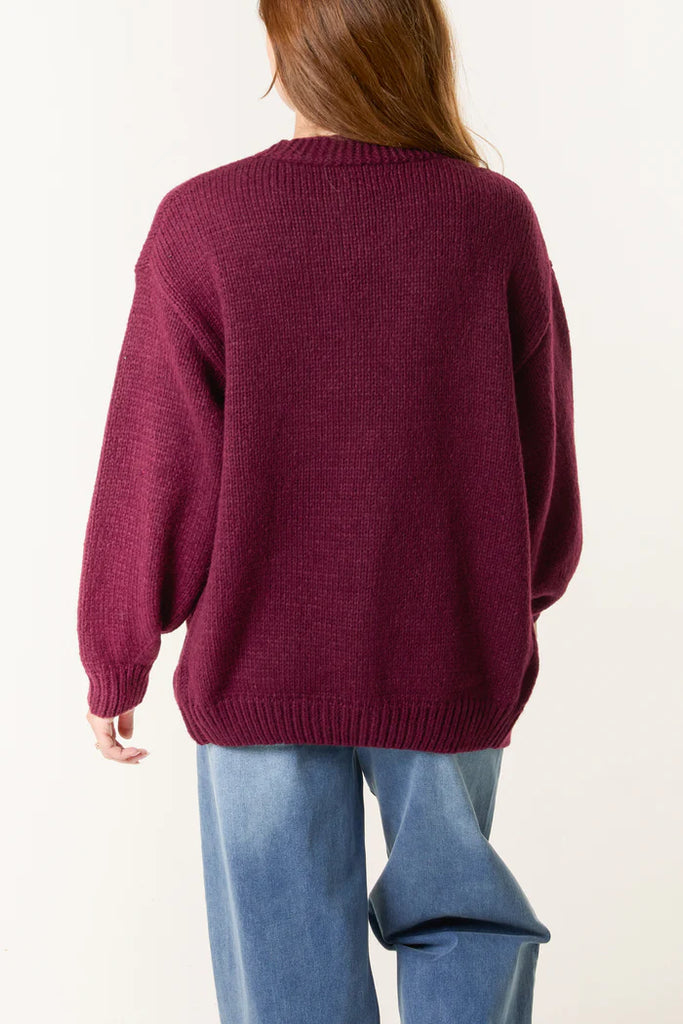 Daisy Flower Open Cardigan Berry