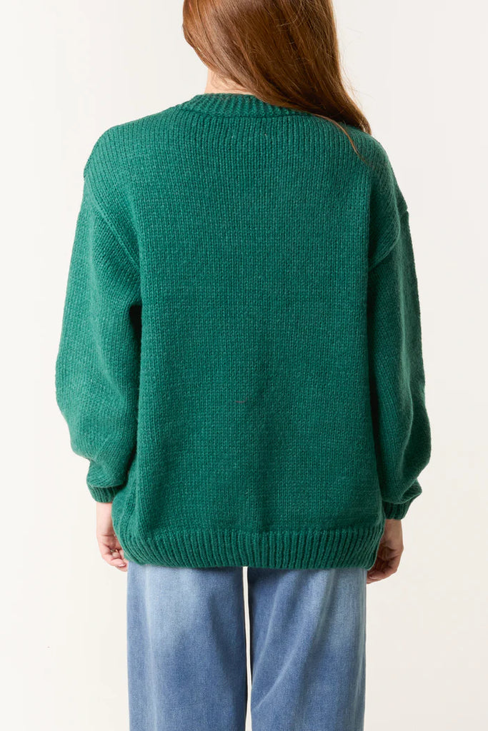 Daisy Flower Open Cardigan Bottle Green