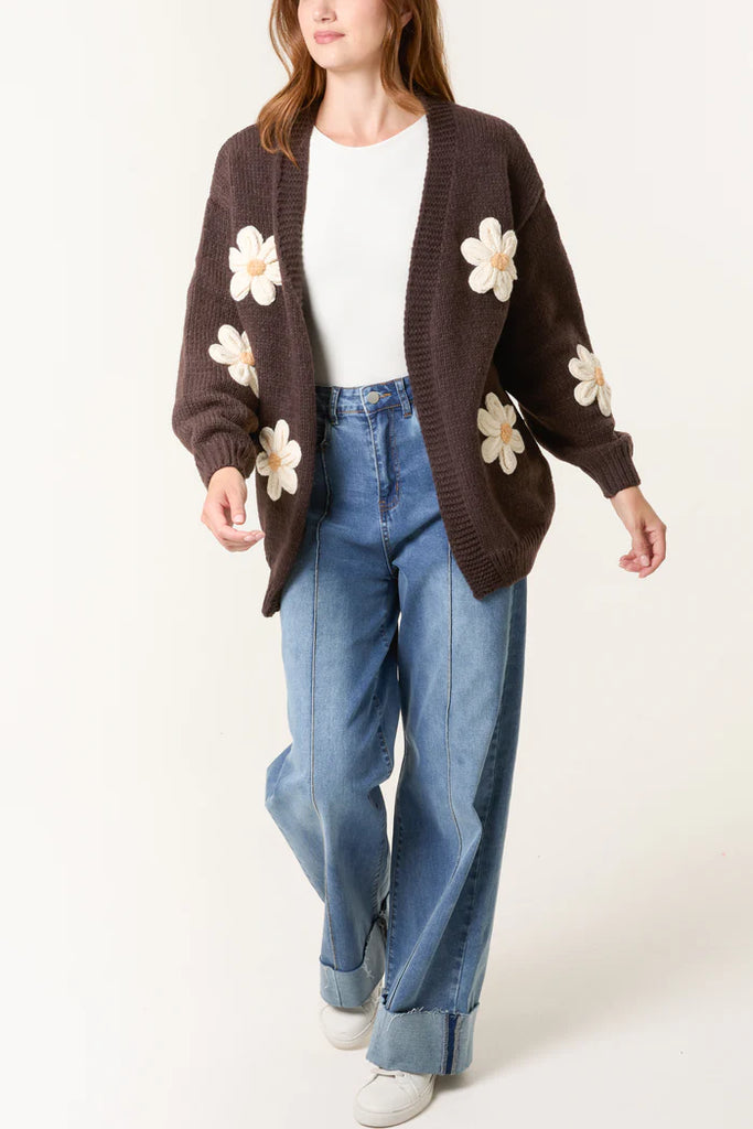 Daisy Flower Open Cardigan Choco