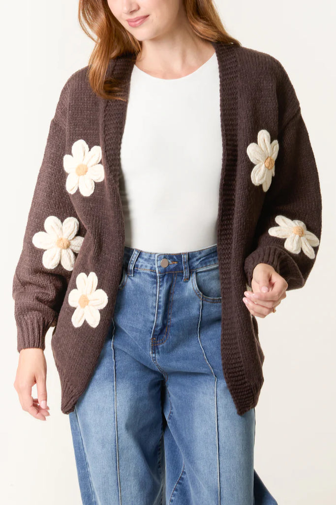 Daisy Flower Open Cardigan Choco