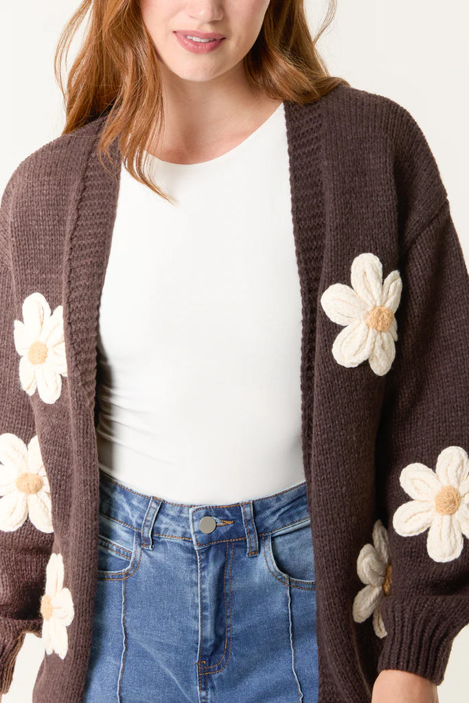 Daisy Flower Open Cardigan Choco