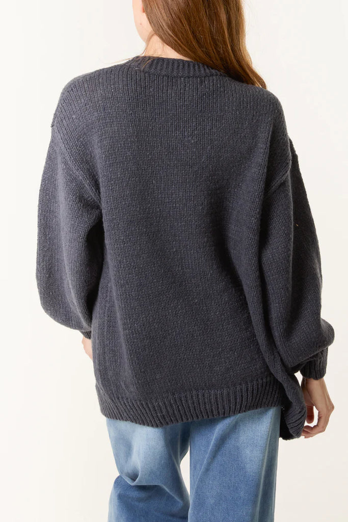 Daisy Flower Open Cardigan Navy