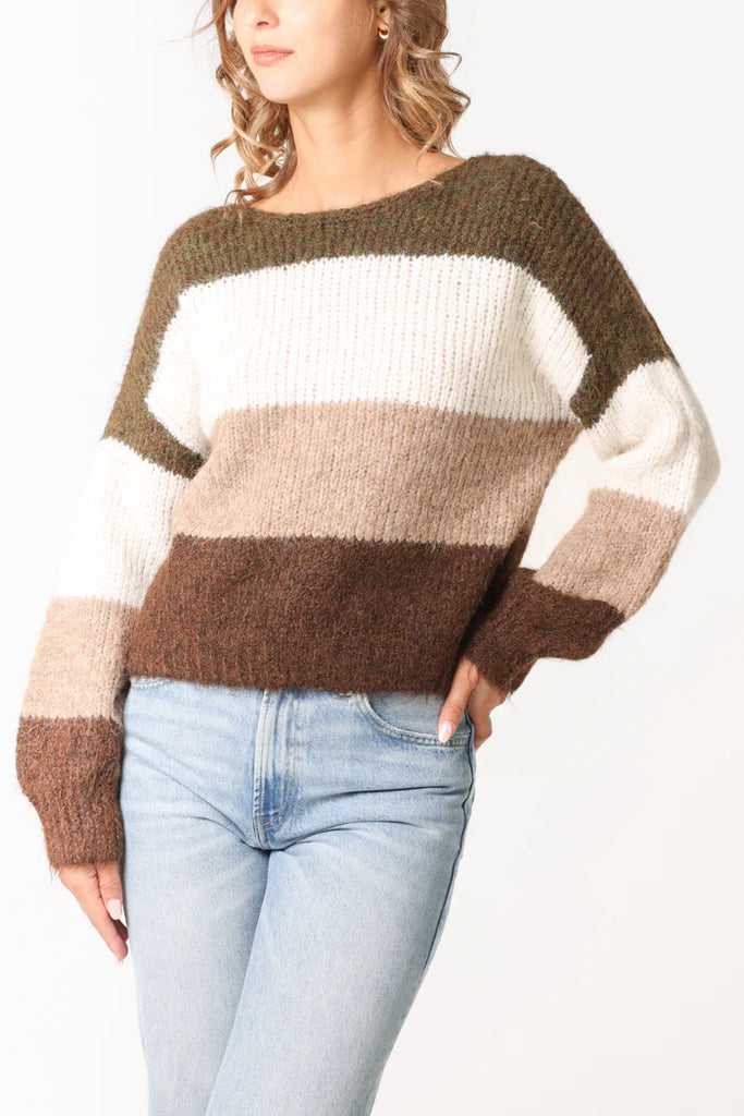 Colour Block Stripe Knit Jumper Khaki