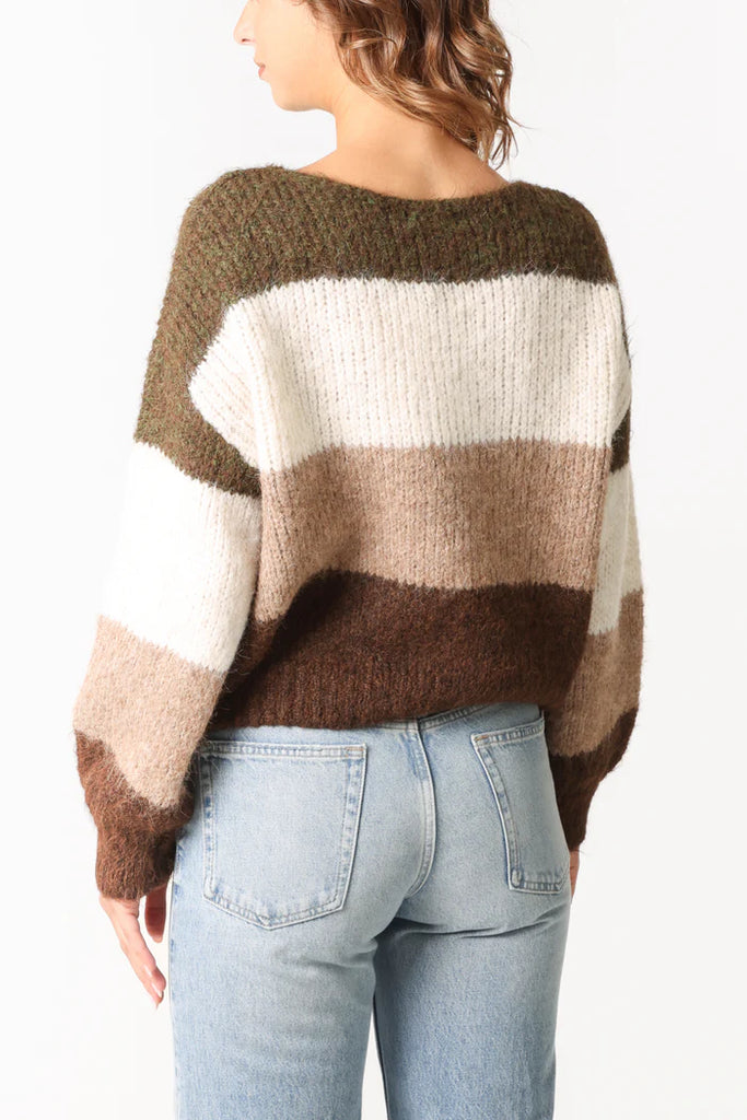 Colour Block Stripe Knit Jumper Khaki