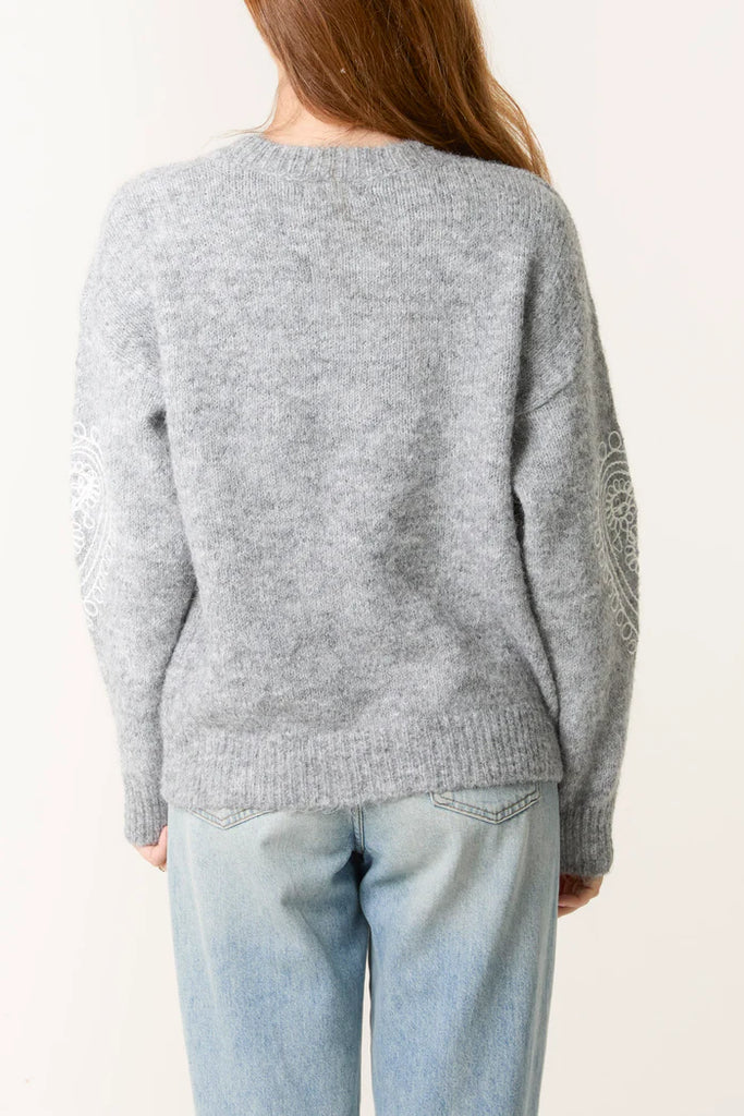 Heart Embroidered Knit Jumper Grey