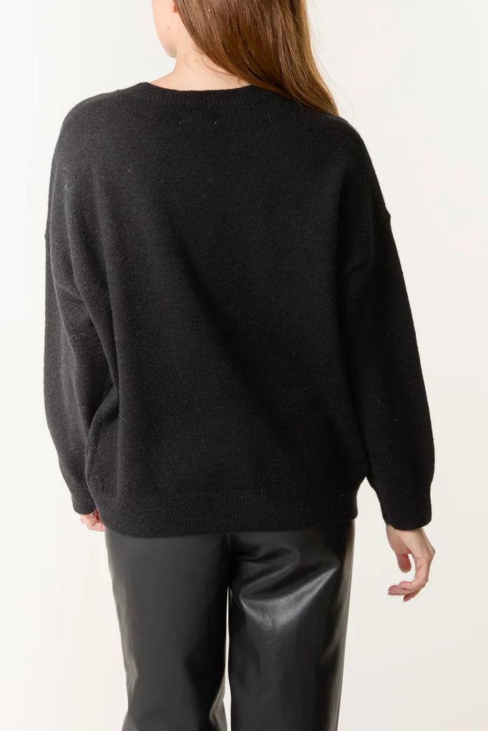 Wild Flower Sequin Embellished Leaf Jumper Black/Silver