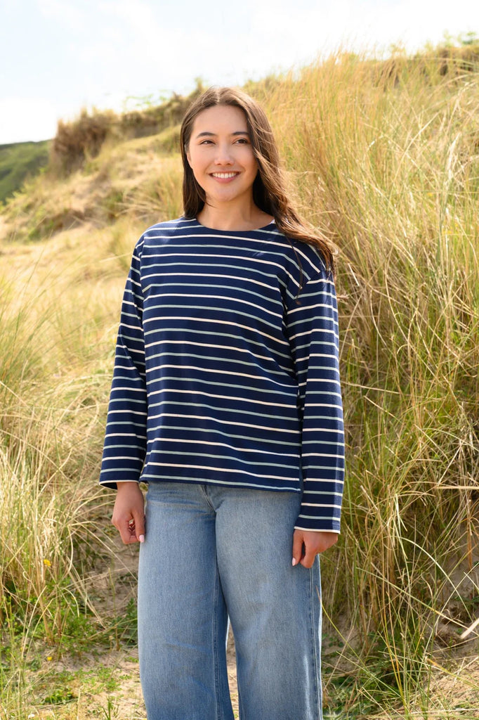 Lighthouse Causeway II Long Sleeve Top Navy Cream Sage Stripe