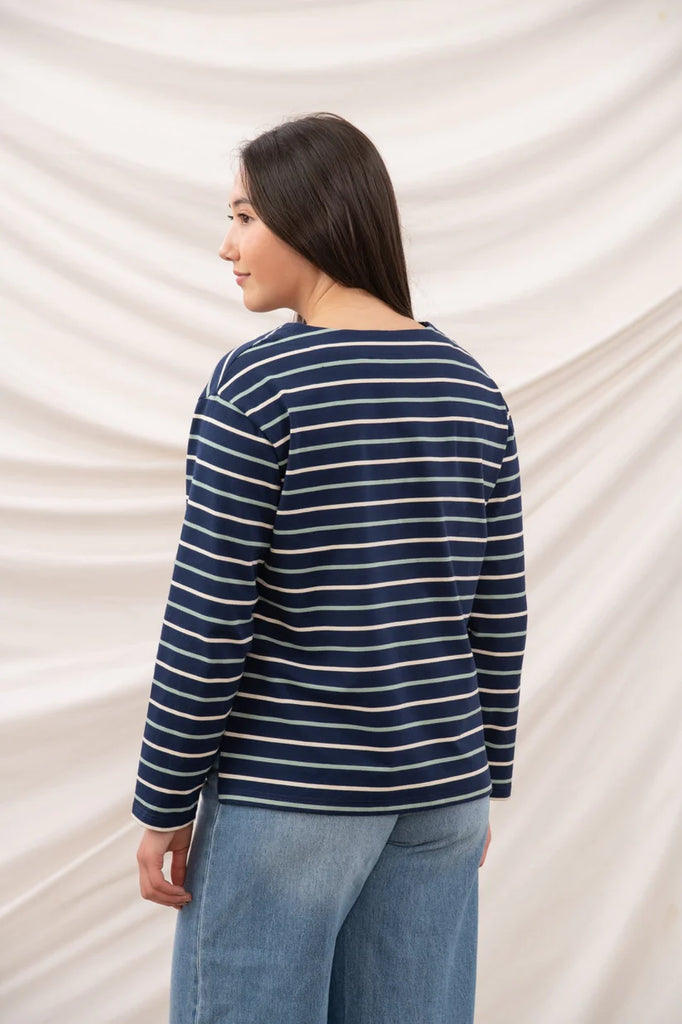 Lighthouse Causeway II Long Sleeve Top Navy Cream Sage Stripe