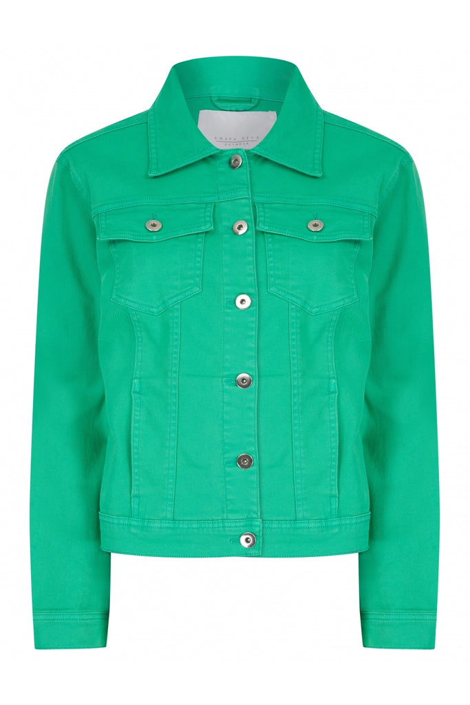 Cotton Rich Denim Jacket With Stretch Apple Green