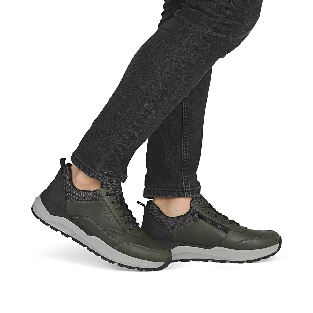 Rieker 06000-54 Mens Zip & Lace Casual Shoe Olive Green