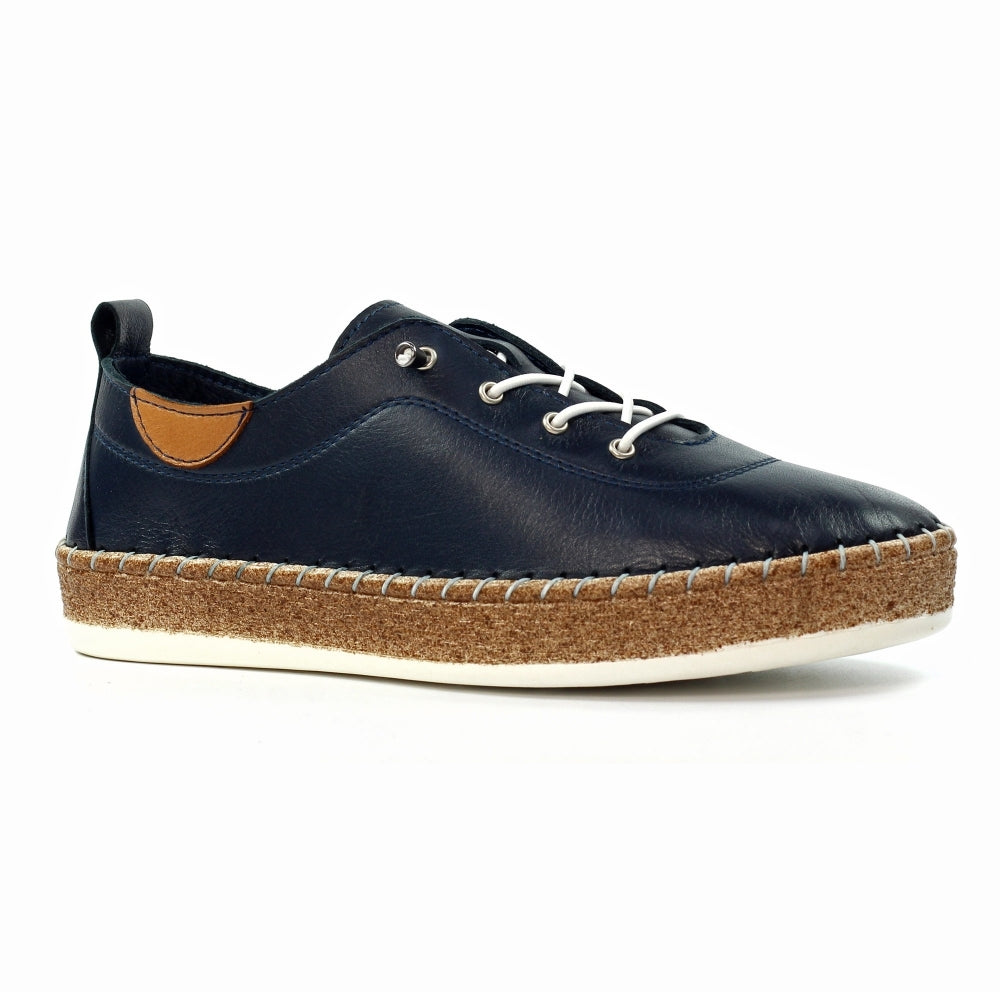 Lunar Evie Ladies Leather Trainer Navy Blue FLE050