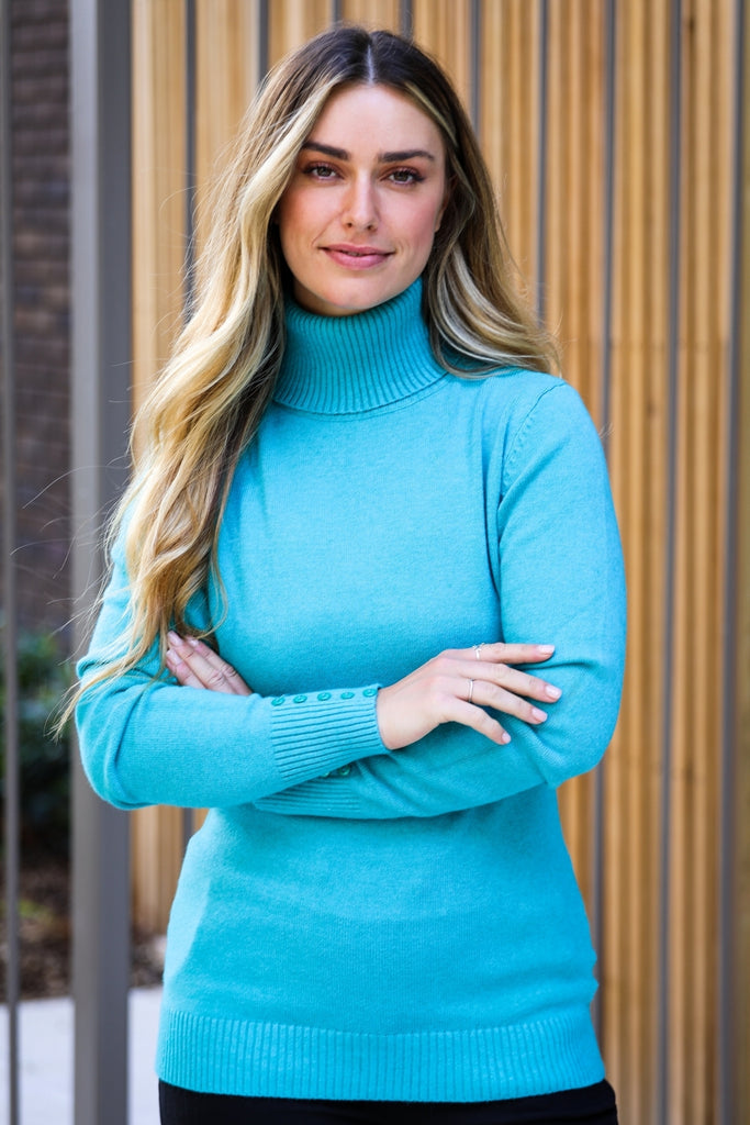 Sugar Babe Button Sleeve Roll Neck Jumper One Size 8-14