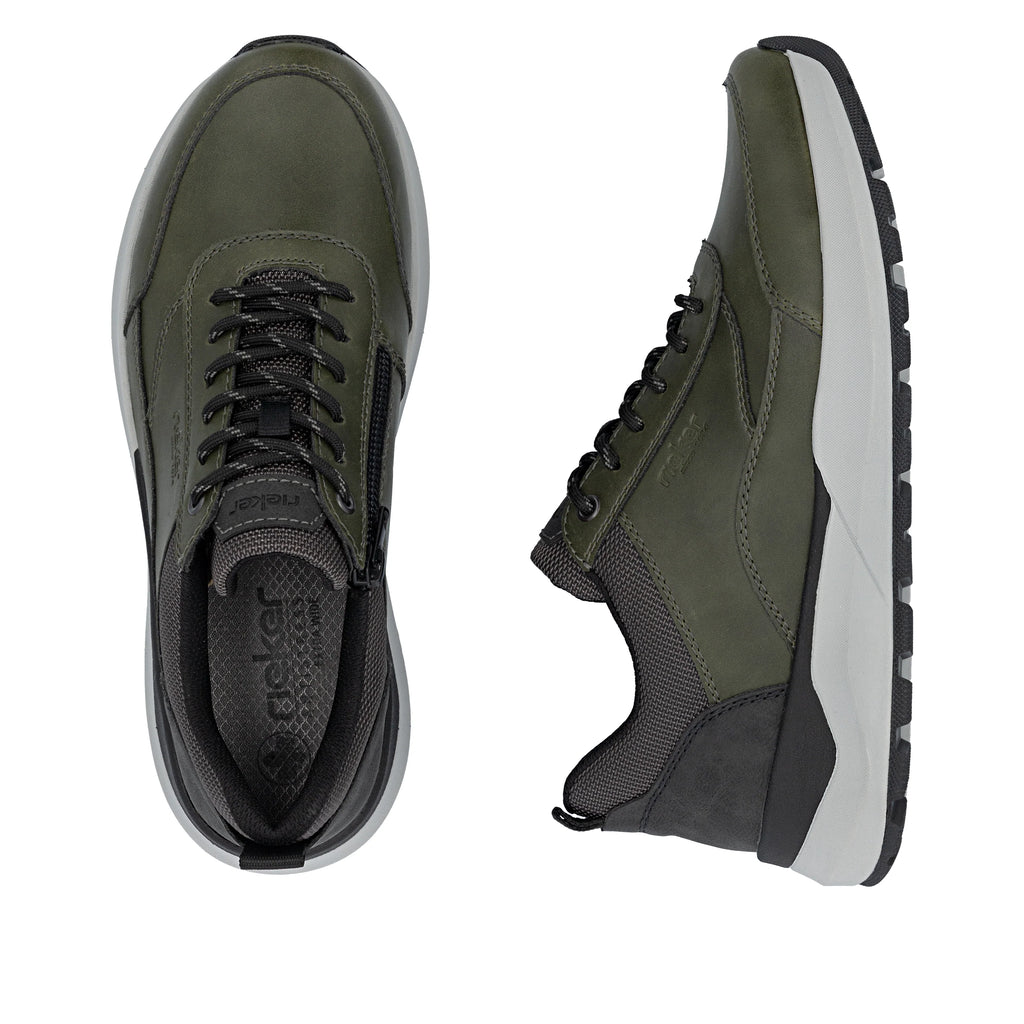 Rieker 06000-54 Mens Zip & Lace Casual Shoe Olive Green