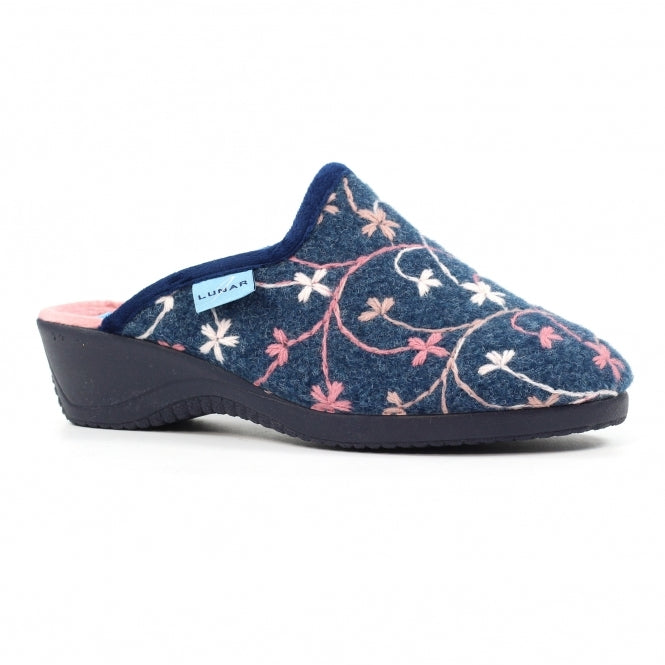Lunar Harlow Ladies Low Wedge Mule Slipper KLA249 BL Navy