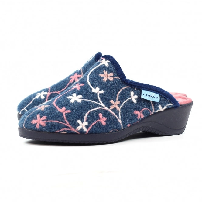 Lunar Harlow Ladies Low Wedge Mule Slipper KLA249 BL Navy