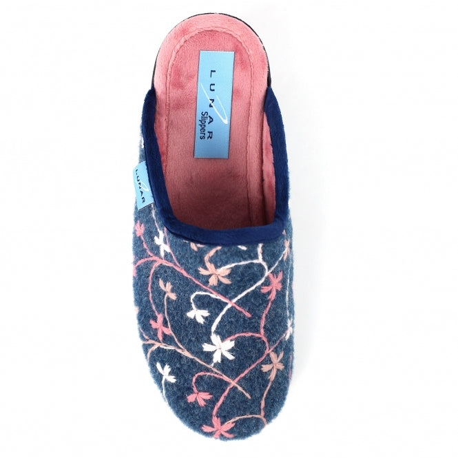 Lunar Harlow Ladies Low Wedge Mule Slipper KLA249 BL Navy