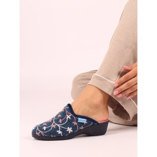 Lunar Harlow Ladies Low Wedge Mule Slipper KLA249 BL Navy