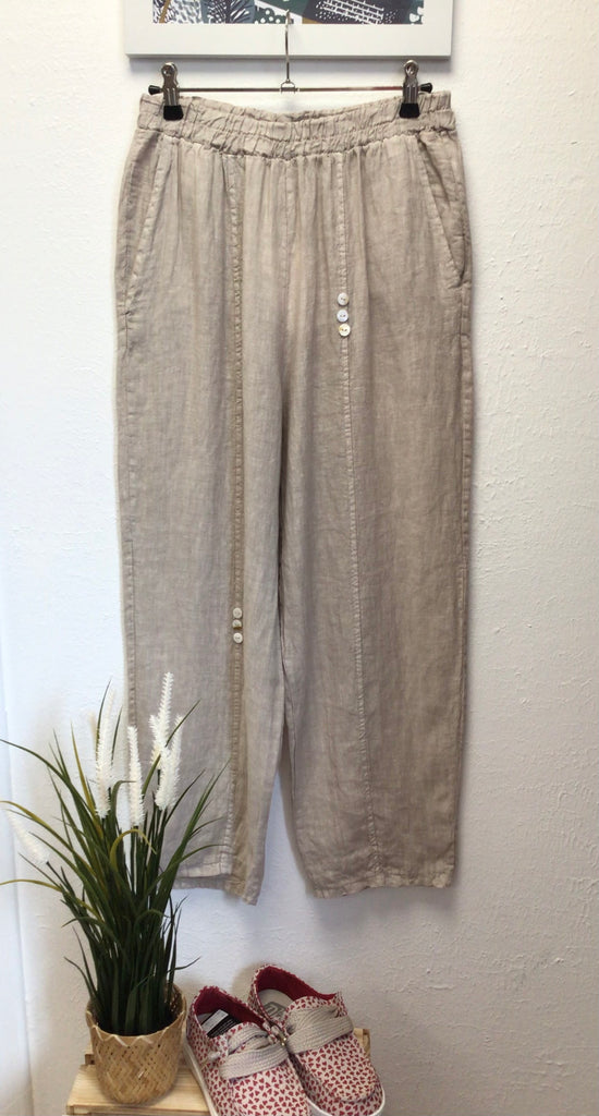 Valentyne Linen cropped Button Trousers Natural Beige