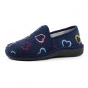 Lunar Joyful Full Slipper Navy Blue Hearts KLS134BL