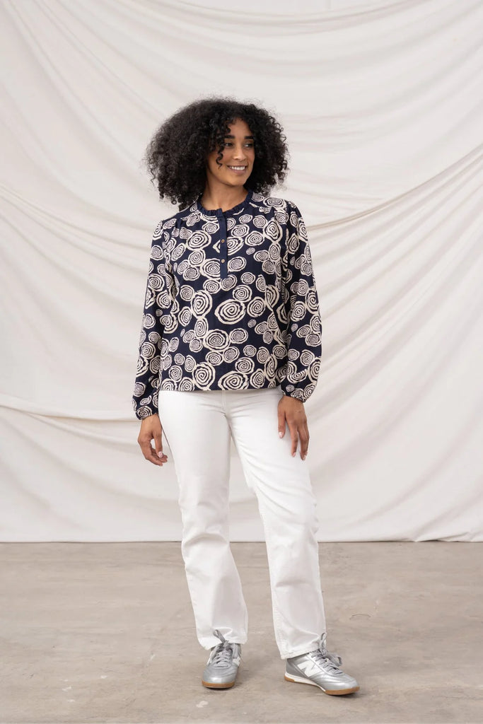 Lighthouse Juliette Blouse Navy Swirl