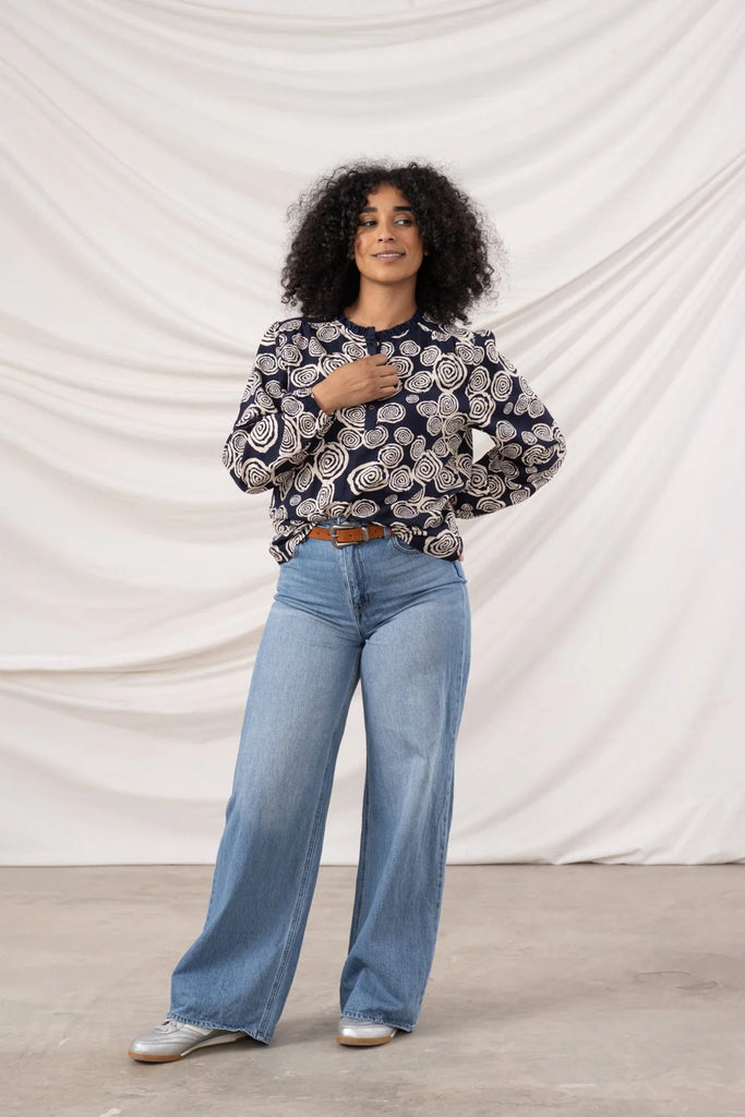 Lighthouse Juliette Blouse Navy Swirl