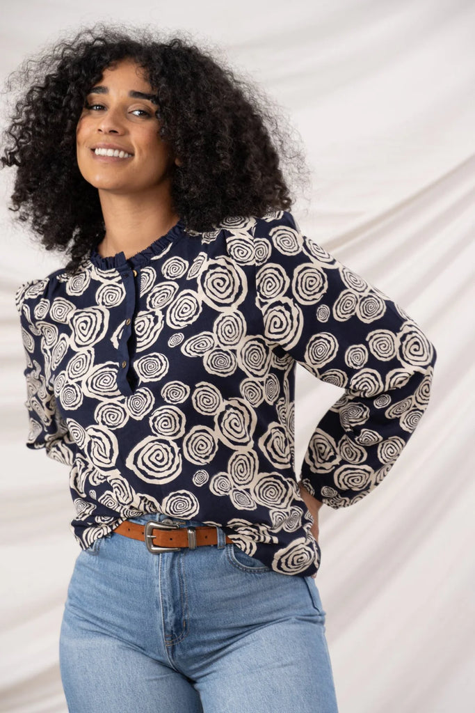 Lighthouse Juliette Blouse Navy Swirl